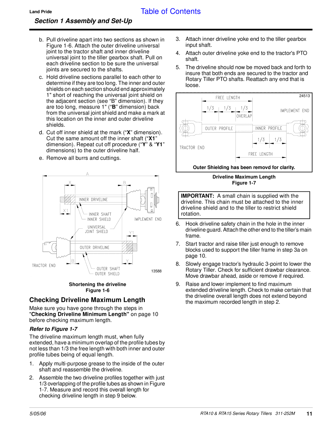 Land Pride RTA1542, RTA1550, RTA1050, RTA1058, RTA1558, RTA1042, RTA1034 manual Checking Driveline Maximum Length 