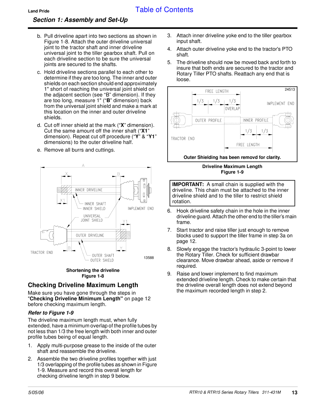 Land Pride RTR1042, RTR1550, RTR1058, RTR1558, RTR1050, RTR1542 manual Checking Driveline Maximum Length 