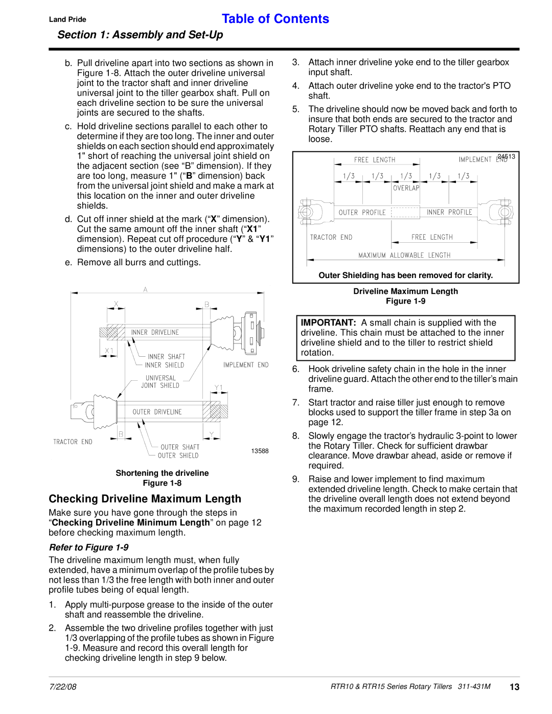 Land Pride RTR1550, RTR1558 manual Checking Driveline Maximum Length 