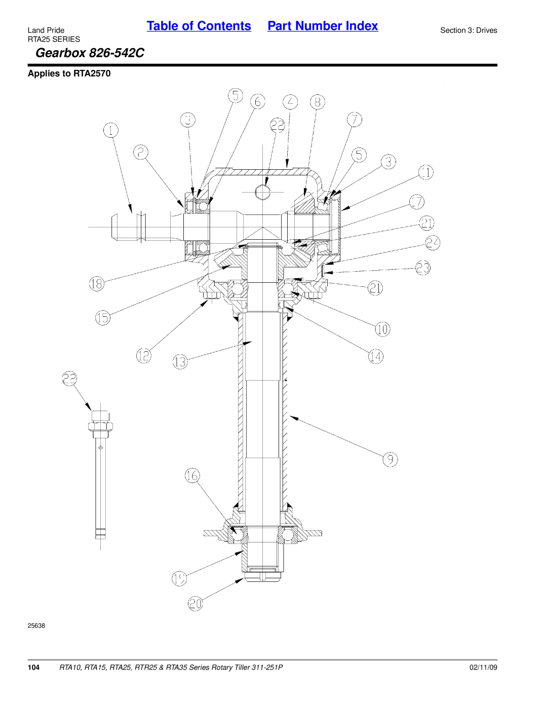 Land Pride RTA10, RTR25, RTA25, RTA15, RTA35 Series manual Gearbox 826-542C 