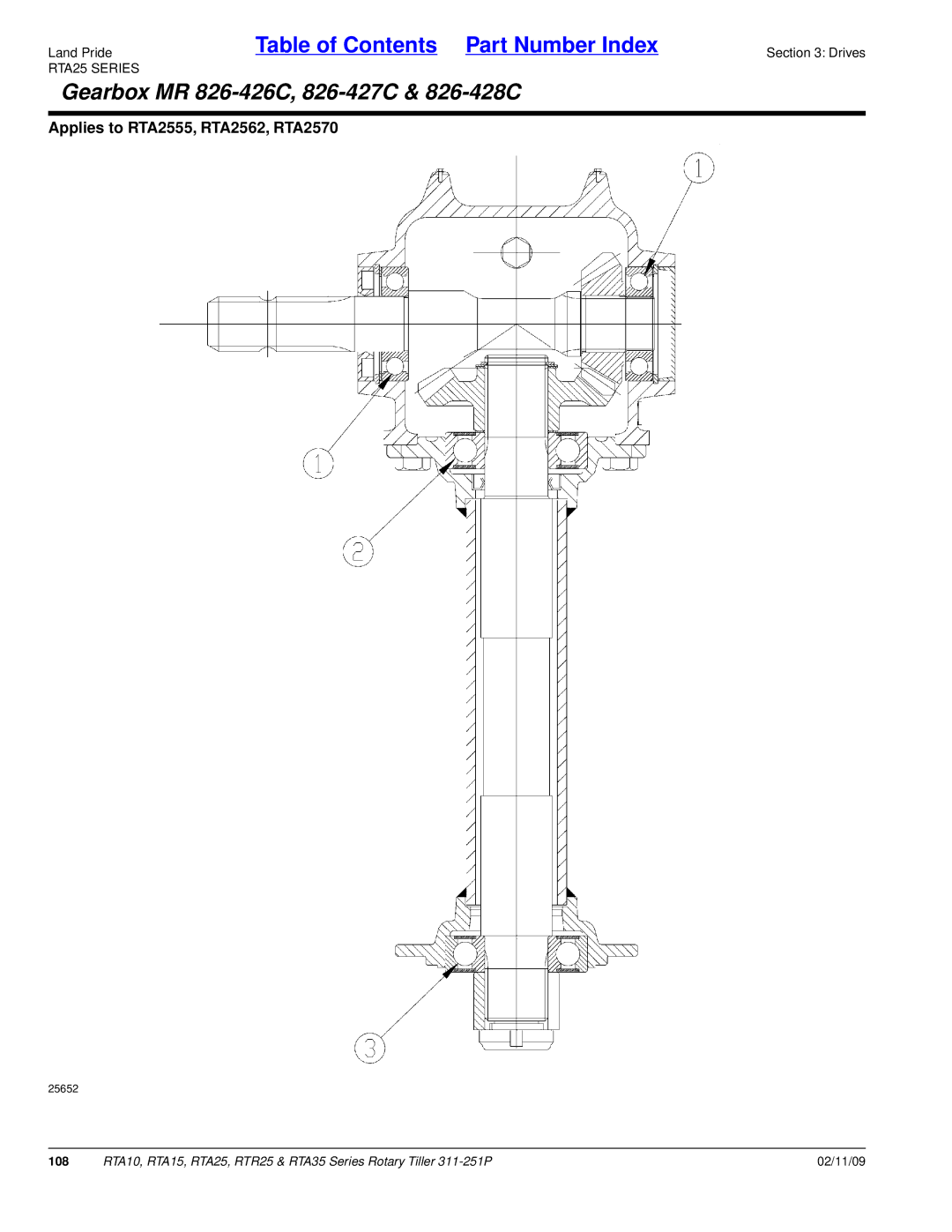 Land Pride RTA35 Series, RTR25, RTA25, RTA15, RTA10 manual Gearbox MR 826-426C, 826-427C & 826-428C 