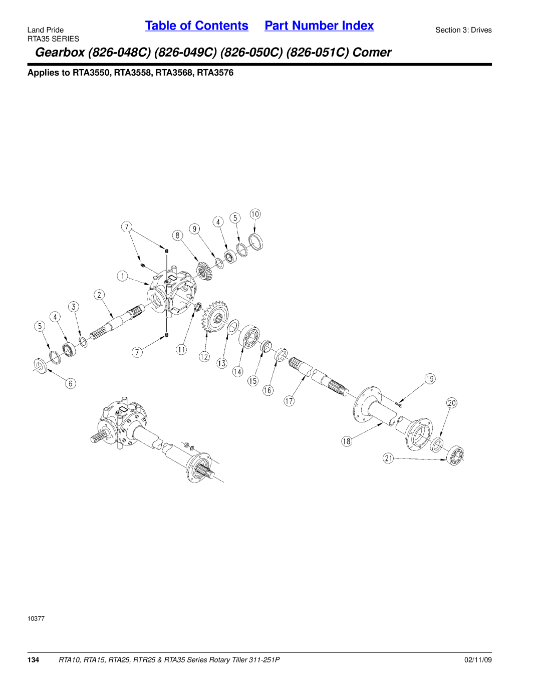 Land Pride RTA10, RTR25, RTA25, RTA15, RTA35 Series manual Gearbox 826-048C 826-049C 826-050C 826-051C Comer 