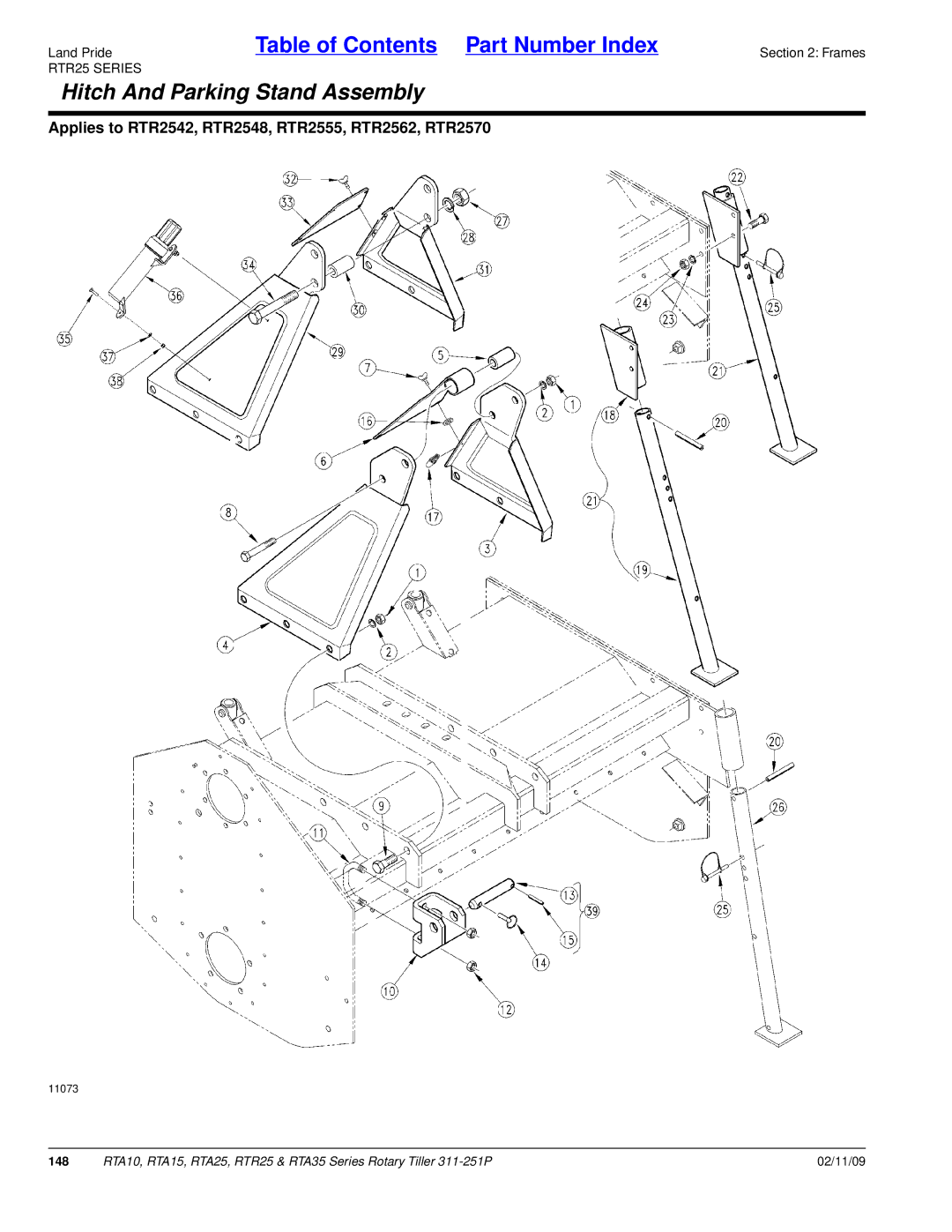 Land Pride RTA35 Series, RTR25, RTA25, RTA15, RTA10 manual Hitch And Parking Stand Assembly 