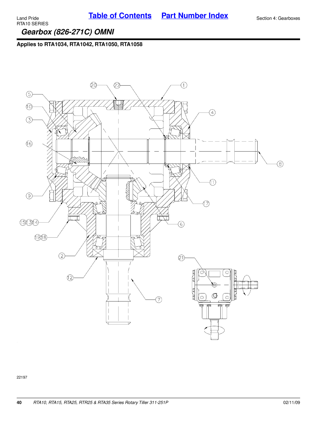 Land Pride RTR25, RTA25, RTA15, RTA35 Series, RTA10 manual Gearbox 826-271C Omni 