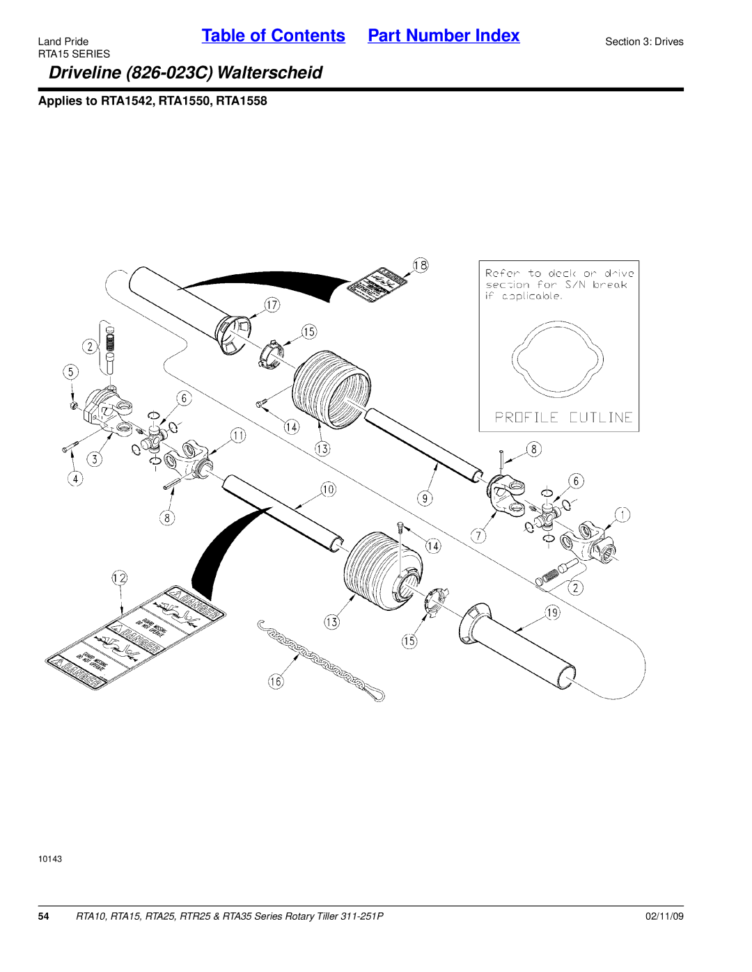 Land Pride RTA10, RTR25, RTA25, RTA15, RTA35 Series manual Driveline 826-023C Walterscheid 