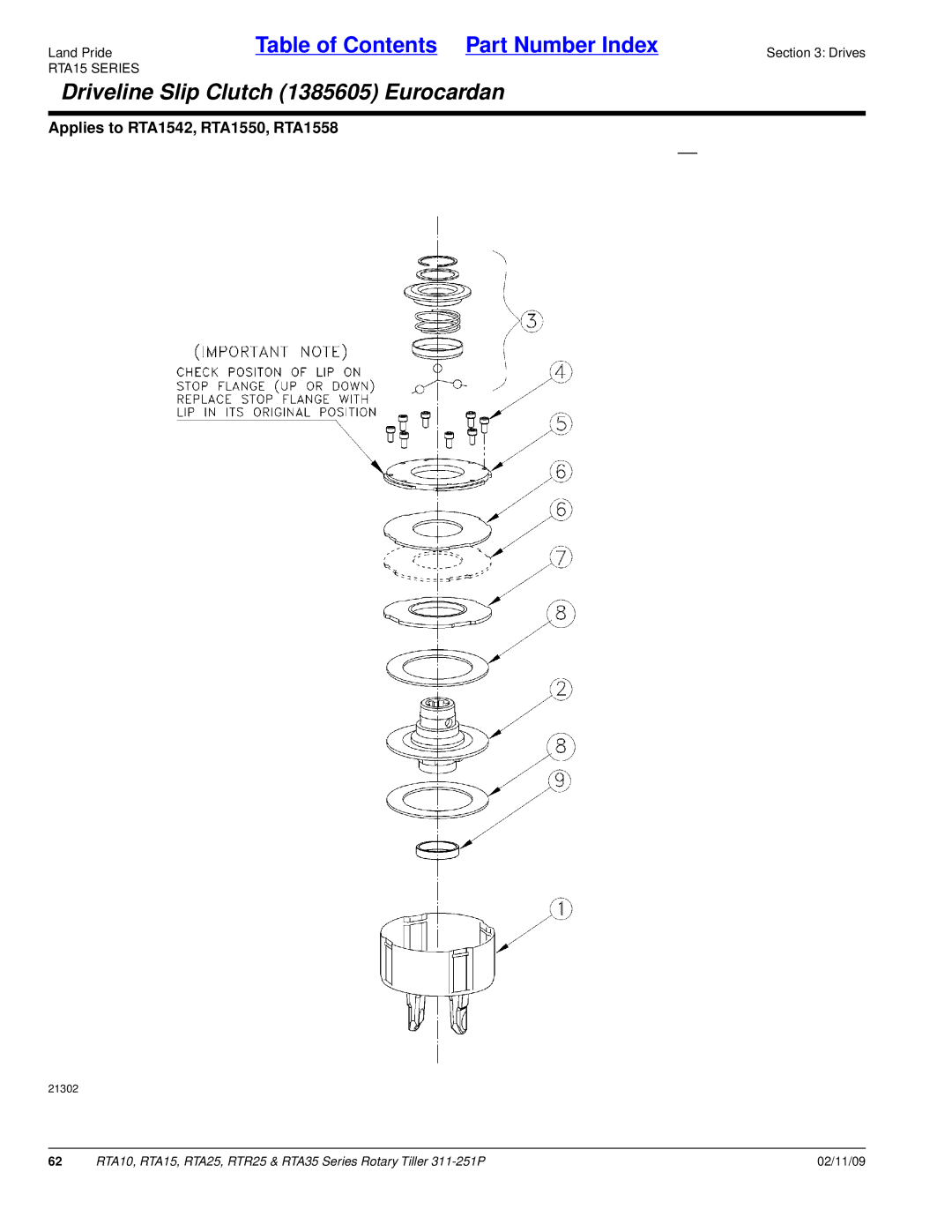 Land Pride RTA15, RTR25, RTA25, RTA35 Series, RTA10 manual Driveline Slip Clutch 1385605 Eurocardan 