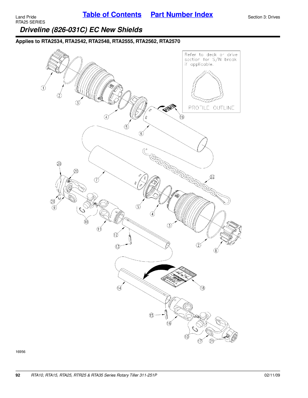 Land Pride RTA15, RTR25, RTA25, RTA35 Series, RTA10 manual Driveline 826-031C EC New Shields 