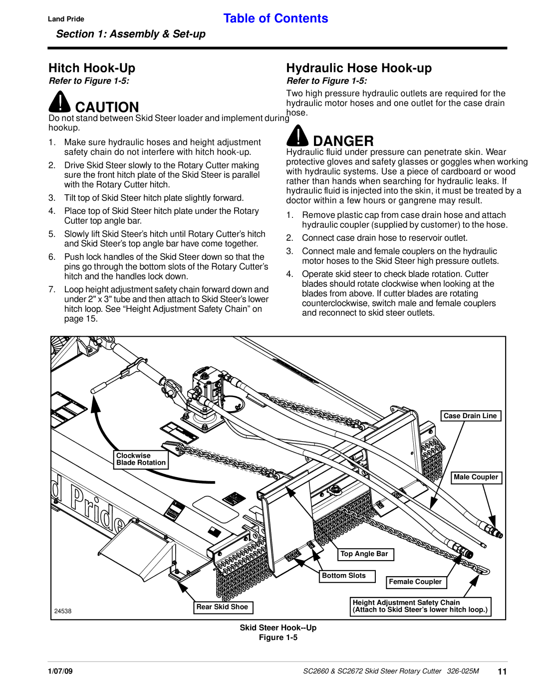 Land Pride SC2672, SC2660 manual Hitch Hook-Up, Hydraulic Hose Hook-up 