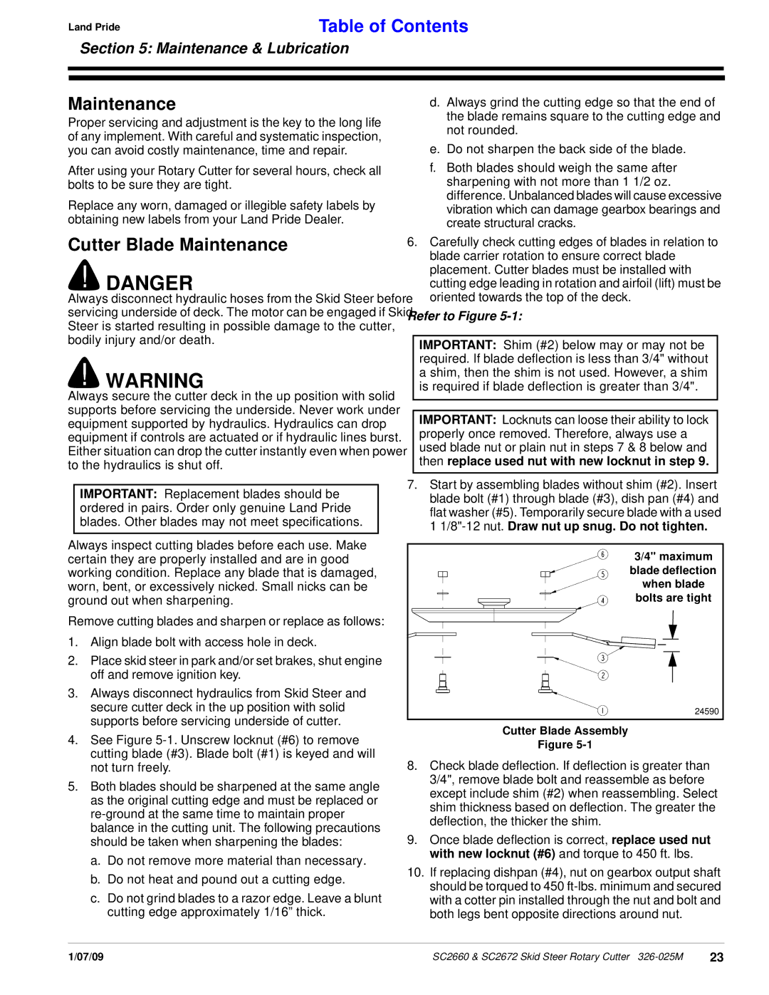 Land Pride SC2672, SC2660 manual Cutter Blade Maintenance 