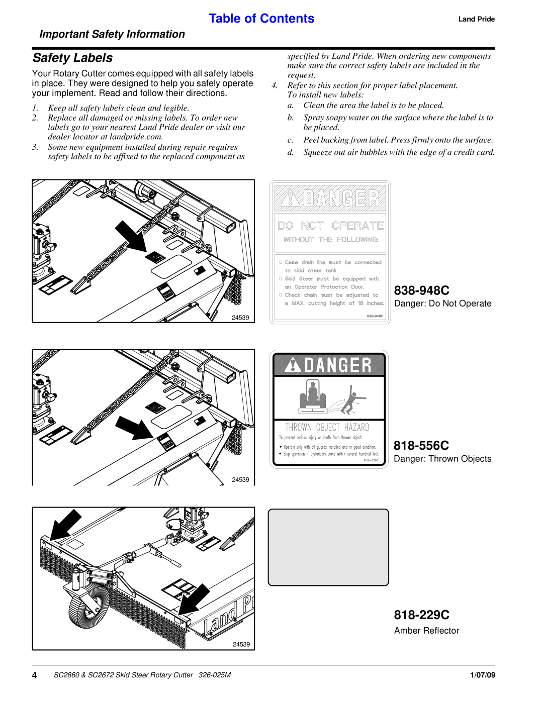 Land Pride SC2660, SC2672 manual Safety Labels, 838-948C 818-556C 