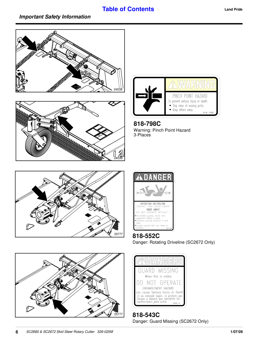 Land Pride SC2660, SC2672 manual 818-798C, 818-552C 