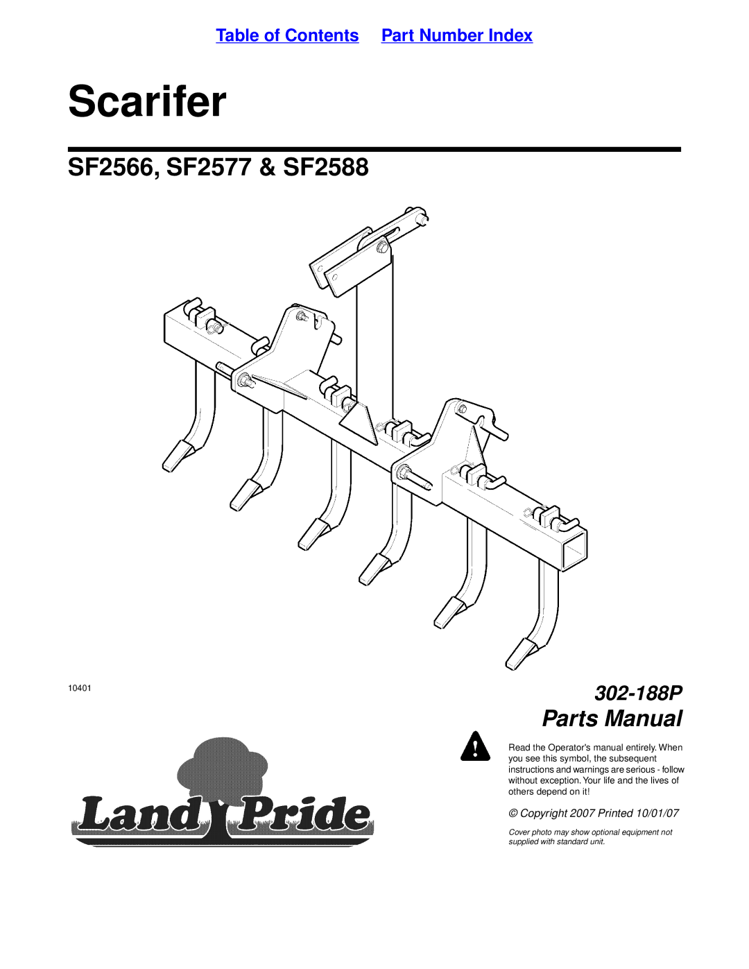 Land Pride SF2577, SF2588, SF2566 manual Scarifer 