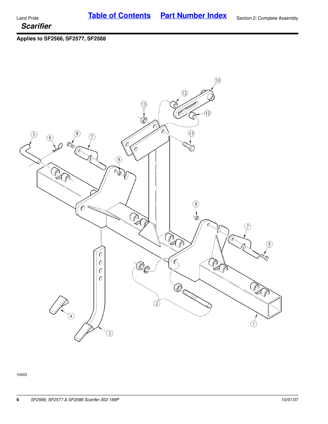 Land Pride SF2588, SF2577, SF2566 manual Scarifier 