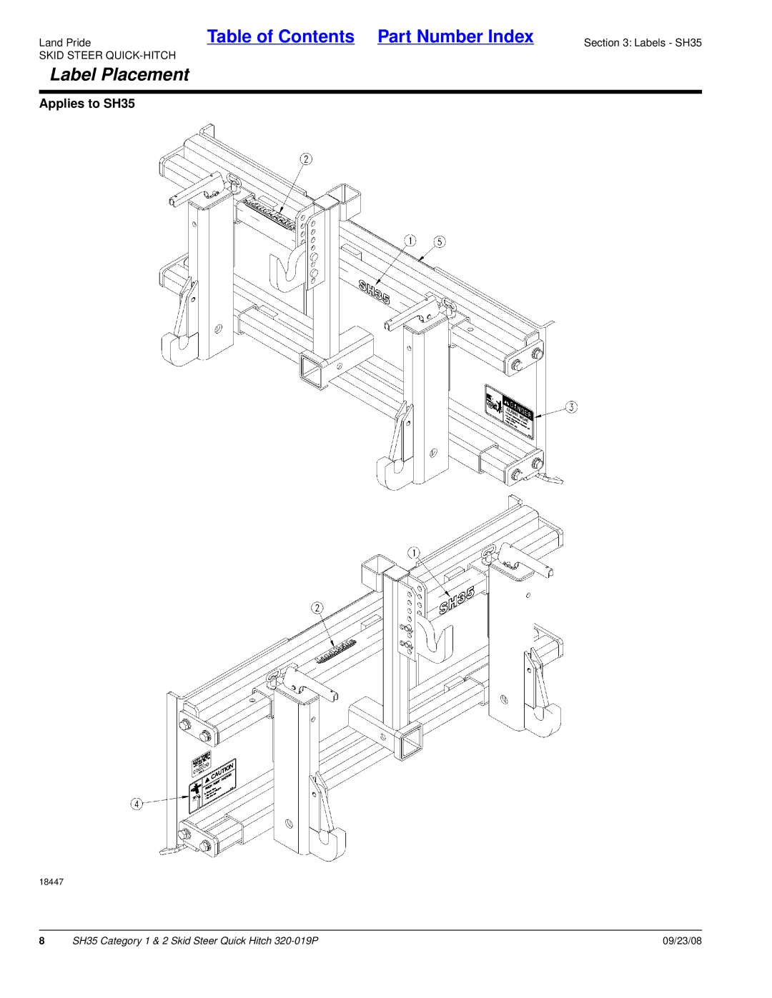 Land Pride SH35 manual Label Placement 