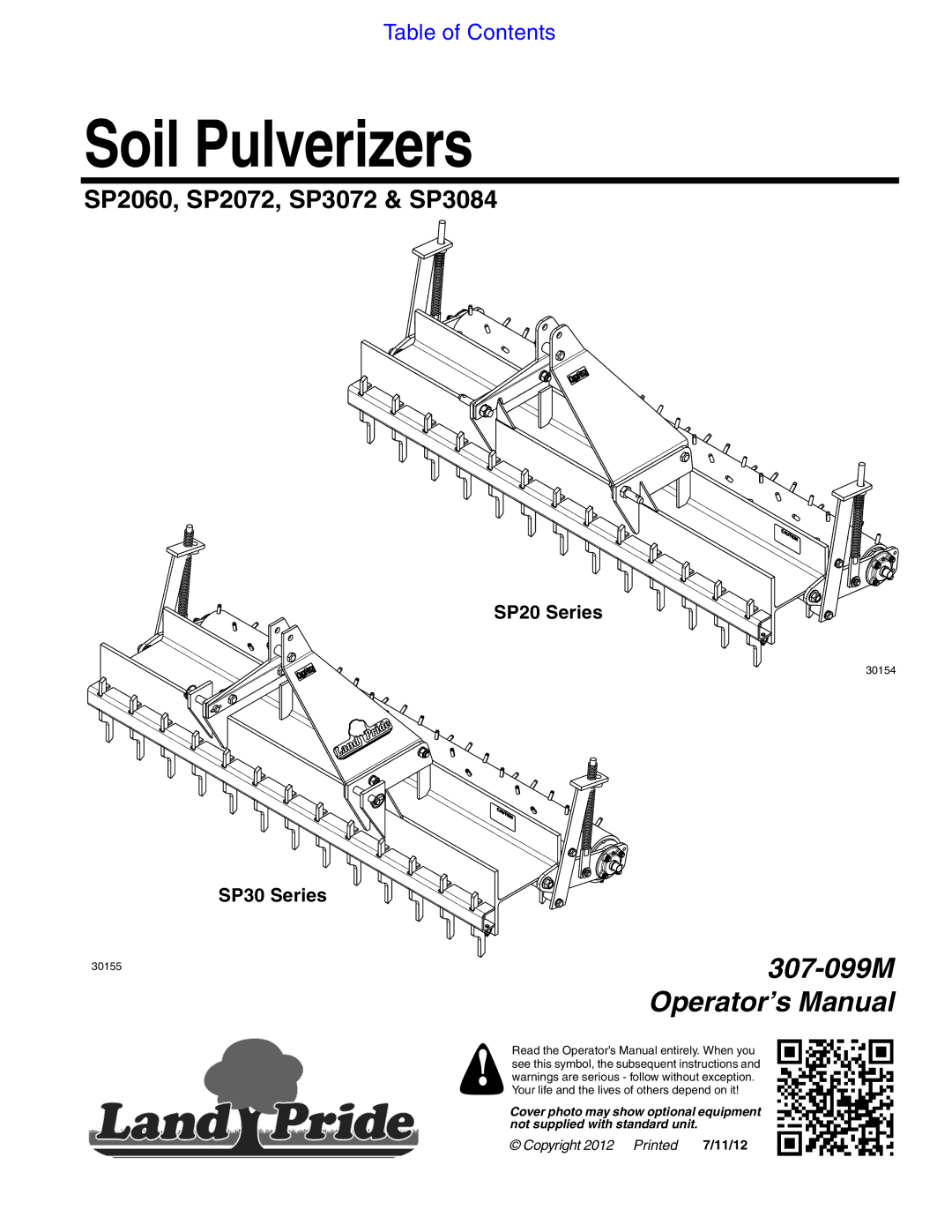 Land Pride SP3072, SP3084, SP2072, SP2060 manual SP20 Series, SP30 Series 