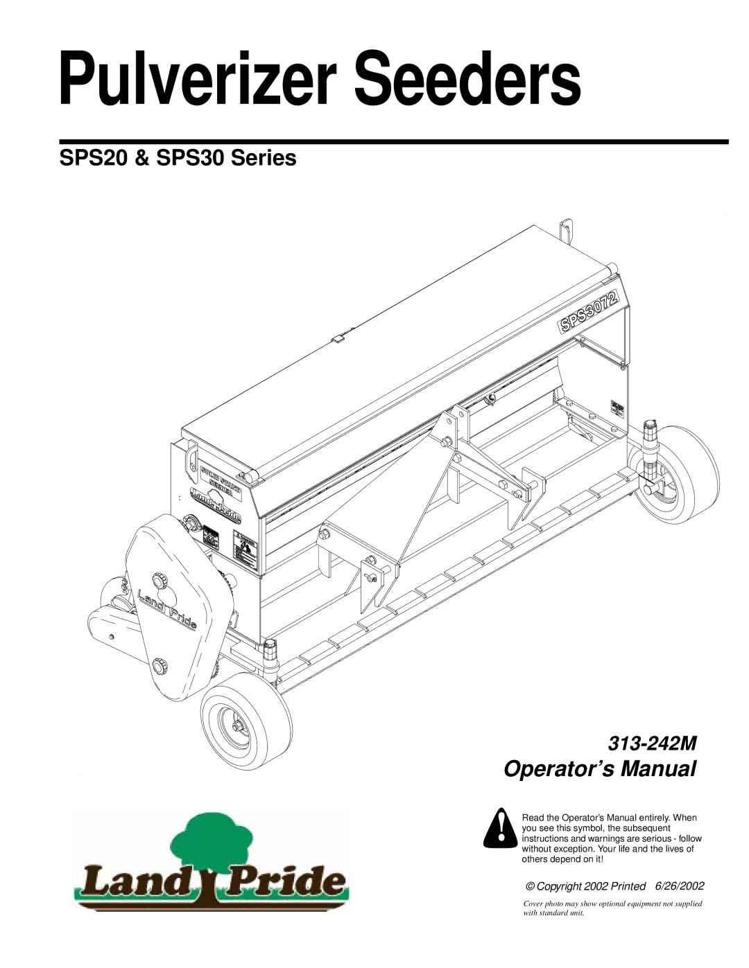 Land Pride SPS30, SPS20 manual Pulverizer Seeders 