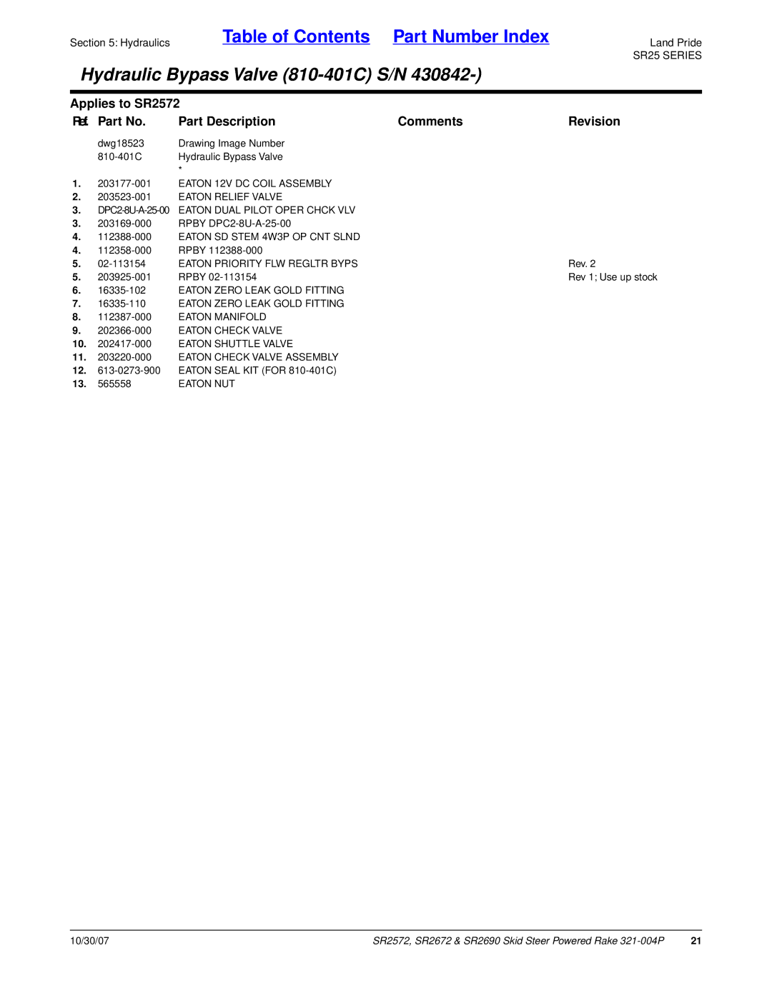 Land Pride SR2690, SR2672, SR2572 manual DPC2-8U-A-25-00 Eaton Dual Pilot Oper Chck VLV 