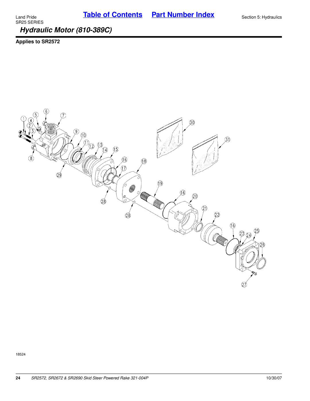 Land Pride SR2690, SR2672, SR2572 manual Hydraulic Motor 810-389C 