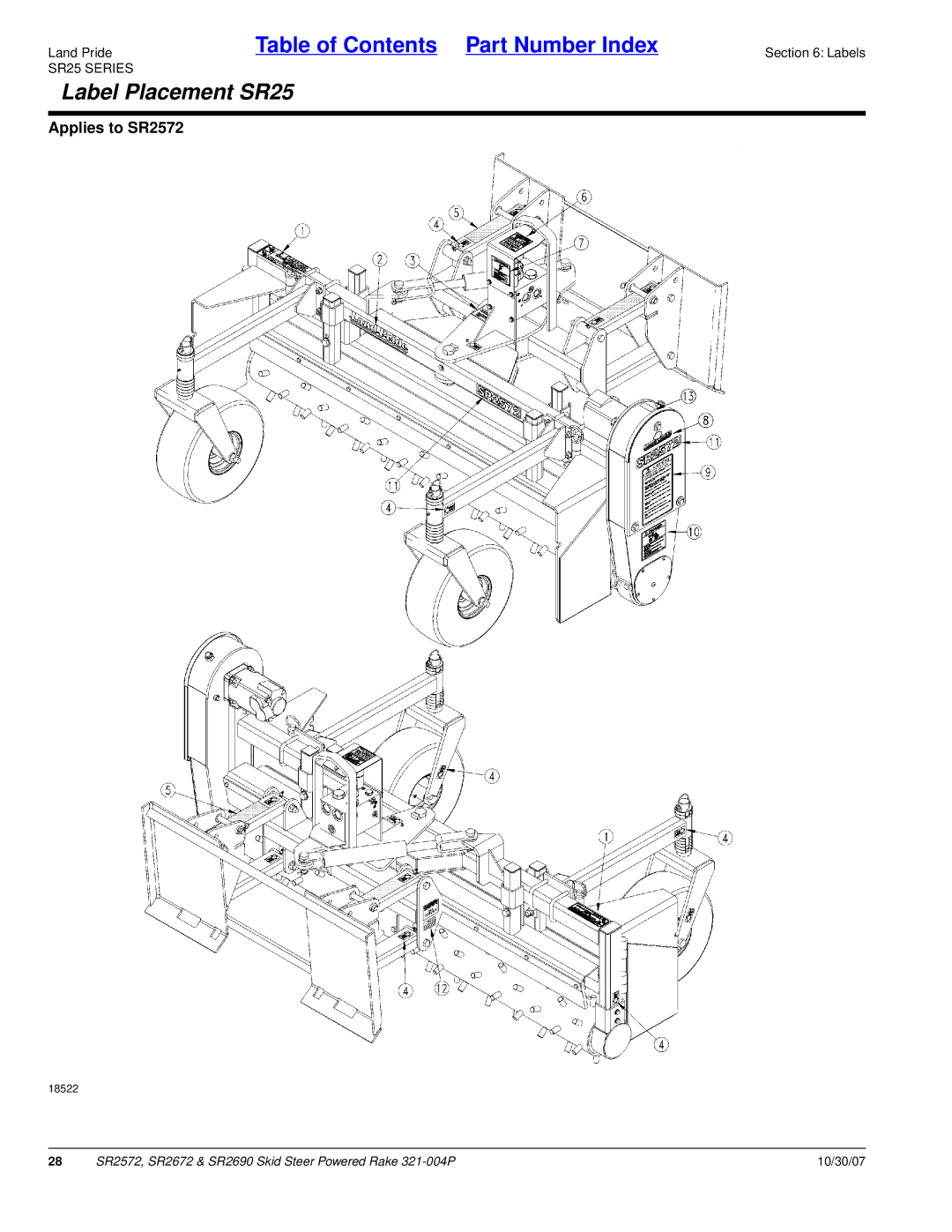 Land Pride SR2672, SR2690, SR2572 manual Label Placement SR25 