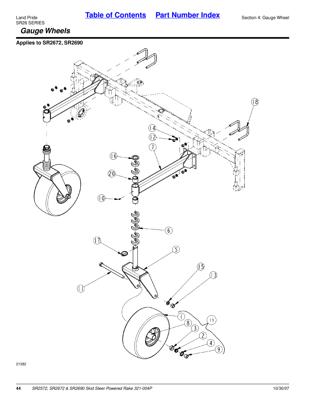 Land Pride SR2572, SR2690, SR2672 manual Gauge Wheels 