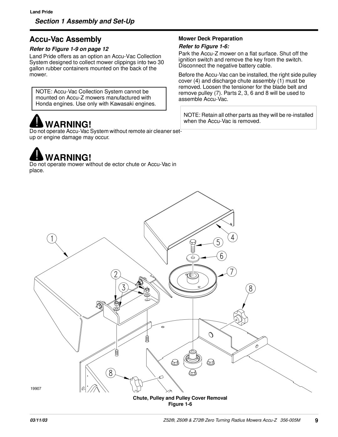 Land Pride Z52 , Z60, Z72 manual Accu-Vac Assembly, Mower Deck Preparation 