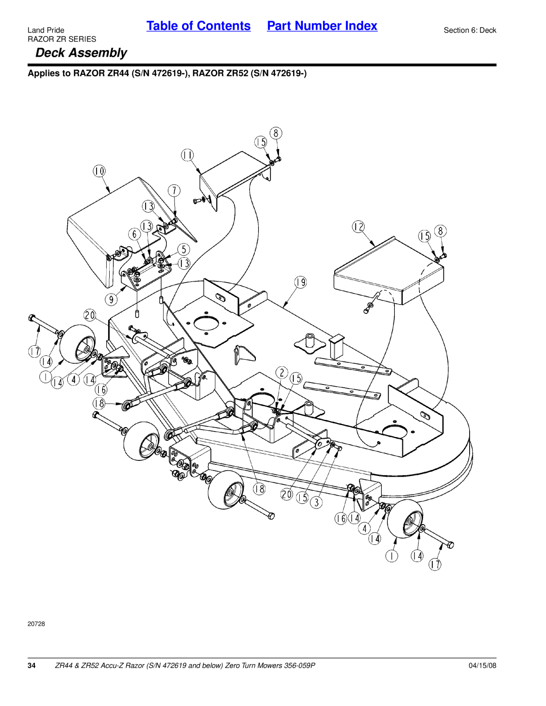 Land Pride ZR52, ZR44 manual Deck Assembly 