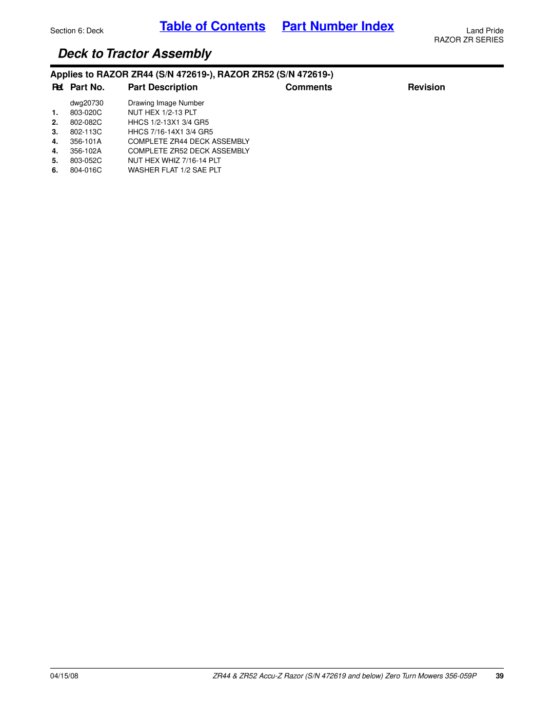 Land Pride ZR44, ZR52 manual NUT HEX Whiz 7/16-14 PLT 