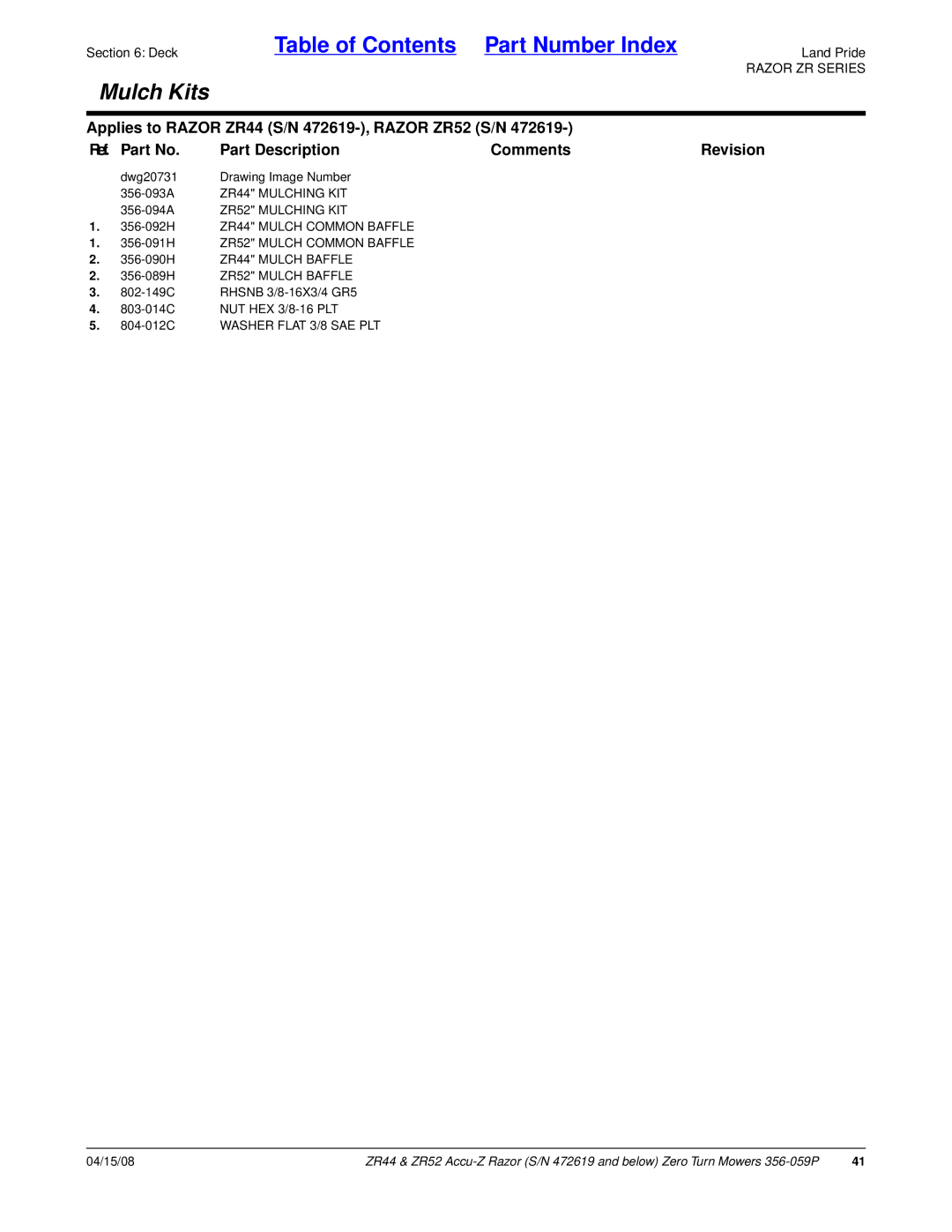 Land Pride ZR44, ZR52 manual Dwg20731 Drawing Image Number 