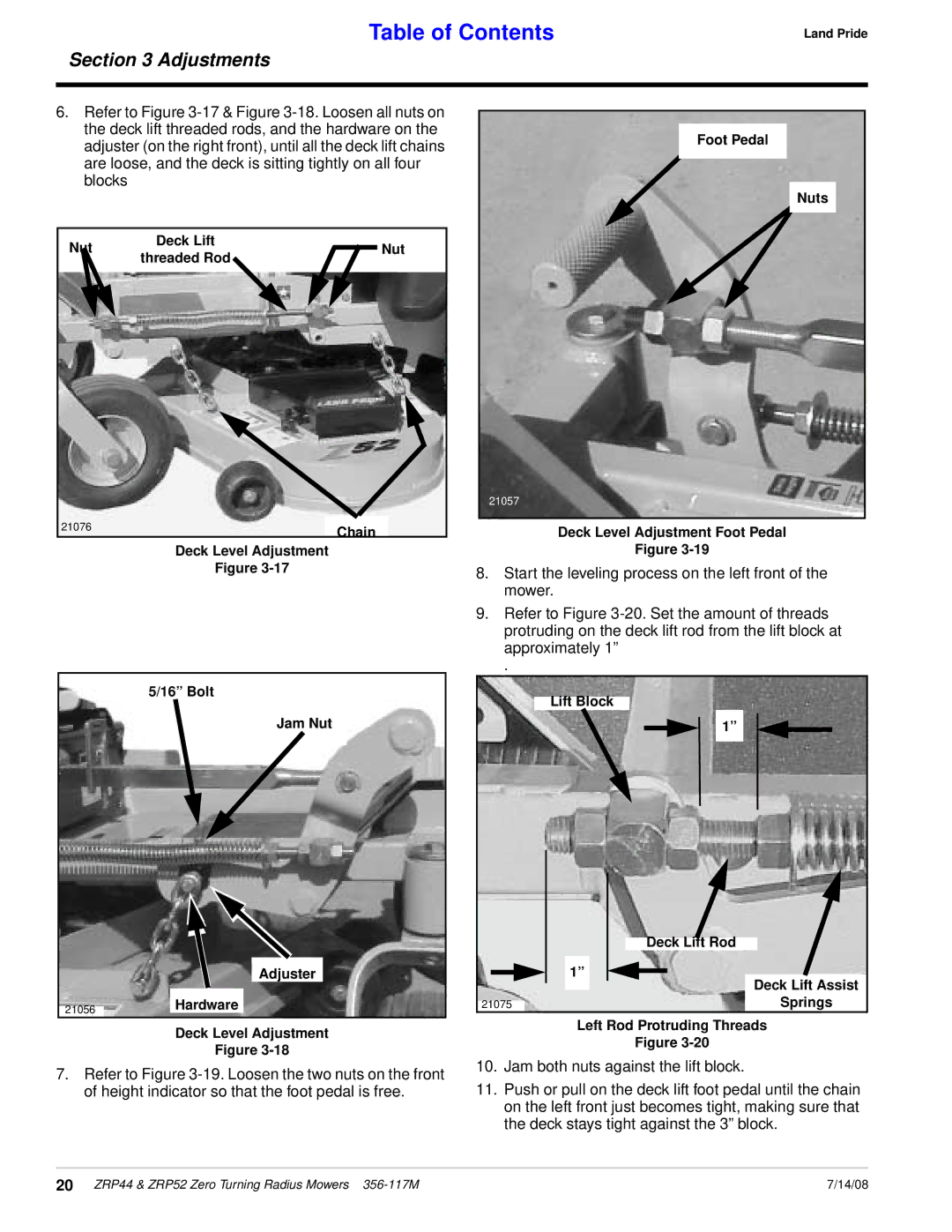 Land Pride ZRP52, ZRP44 manual Nut Deck Lift Threaded Rod 