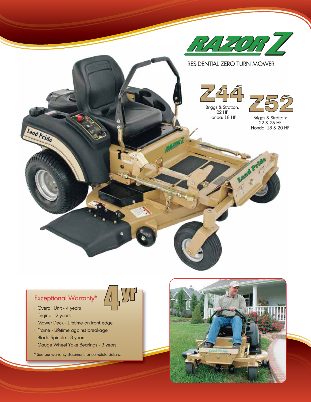 Land Pride ZT60, ZT72 manual Residential Zero Turn Mower 