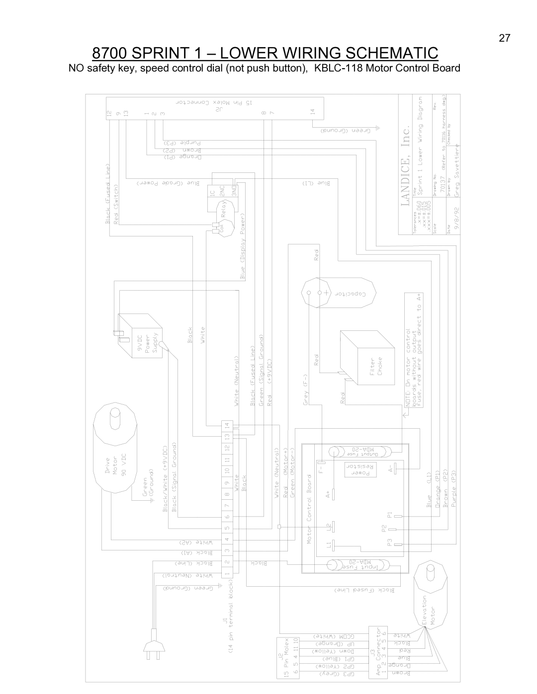 Landice 8700 manual Sprint 1 Lower Wiring Schematic 