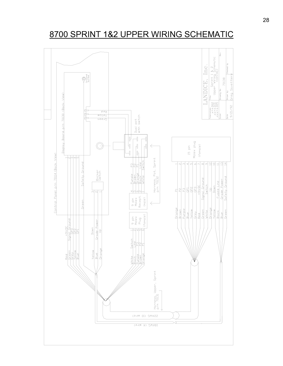 Landice 8700 manual Sprint 1&2 Upper Wiring Schematic 