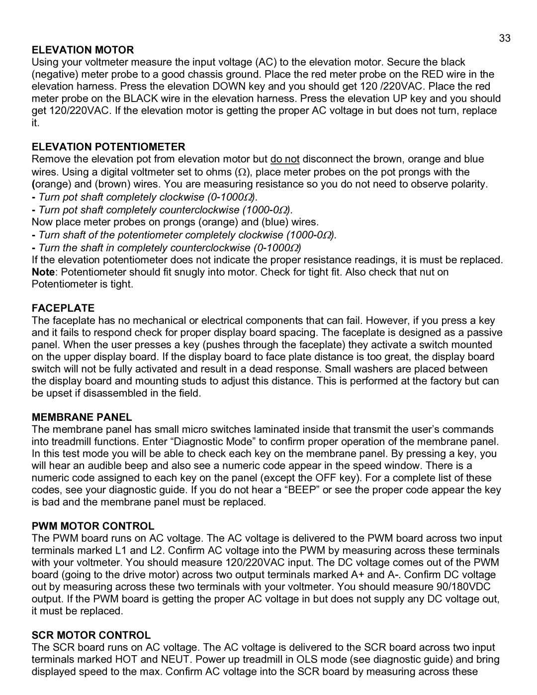 Landice 8700 manual Elevation Motor, Faceplate, PWM Motor Control, SCR Motor Control 