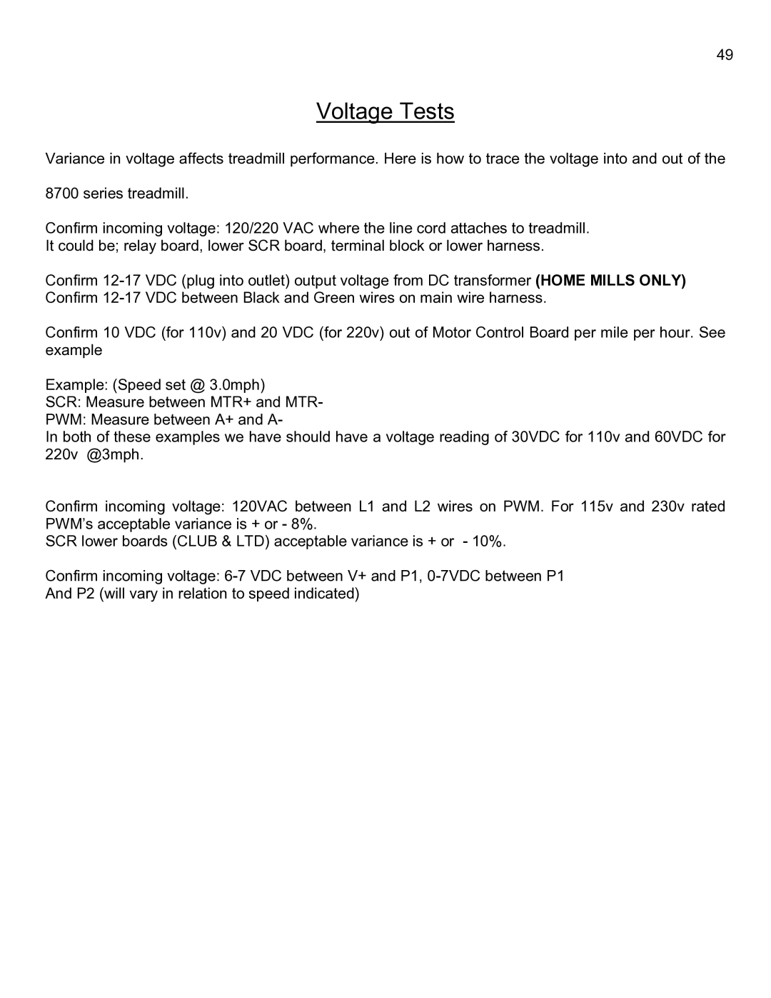 Landice 8700 manual Voltage Tests 