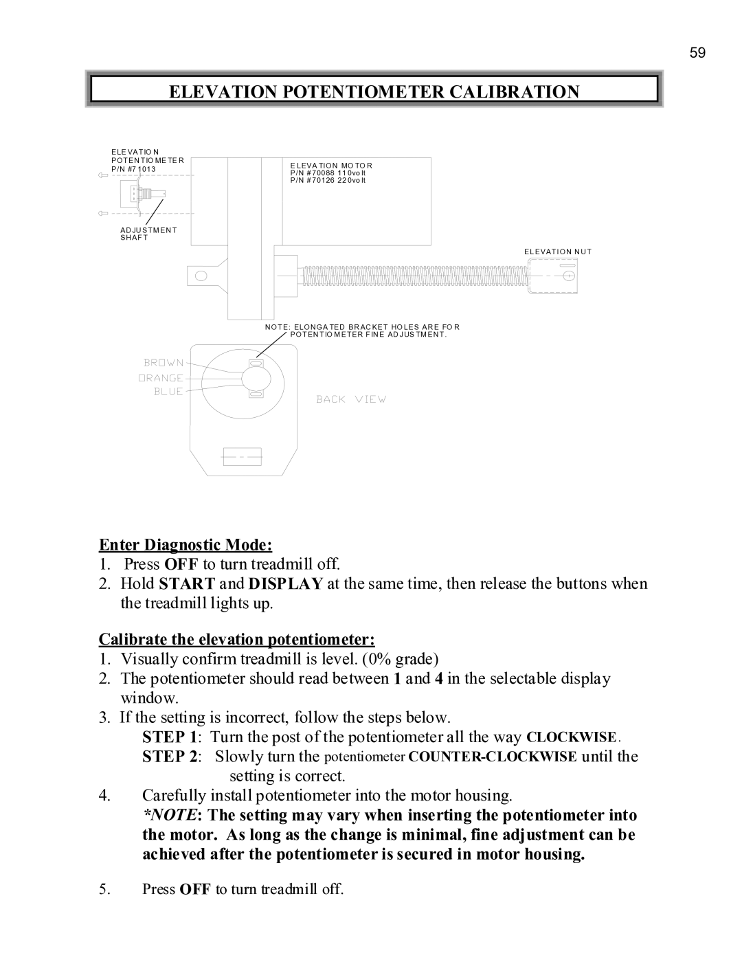 Landice 8700 manual Elevation Potentiometer Calibration 