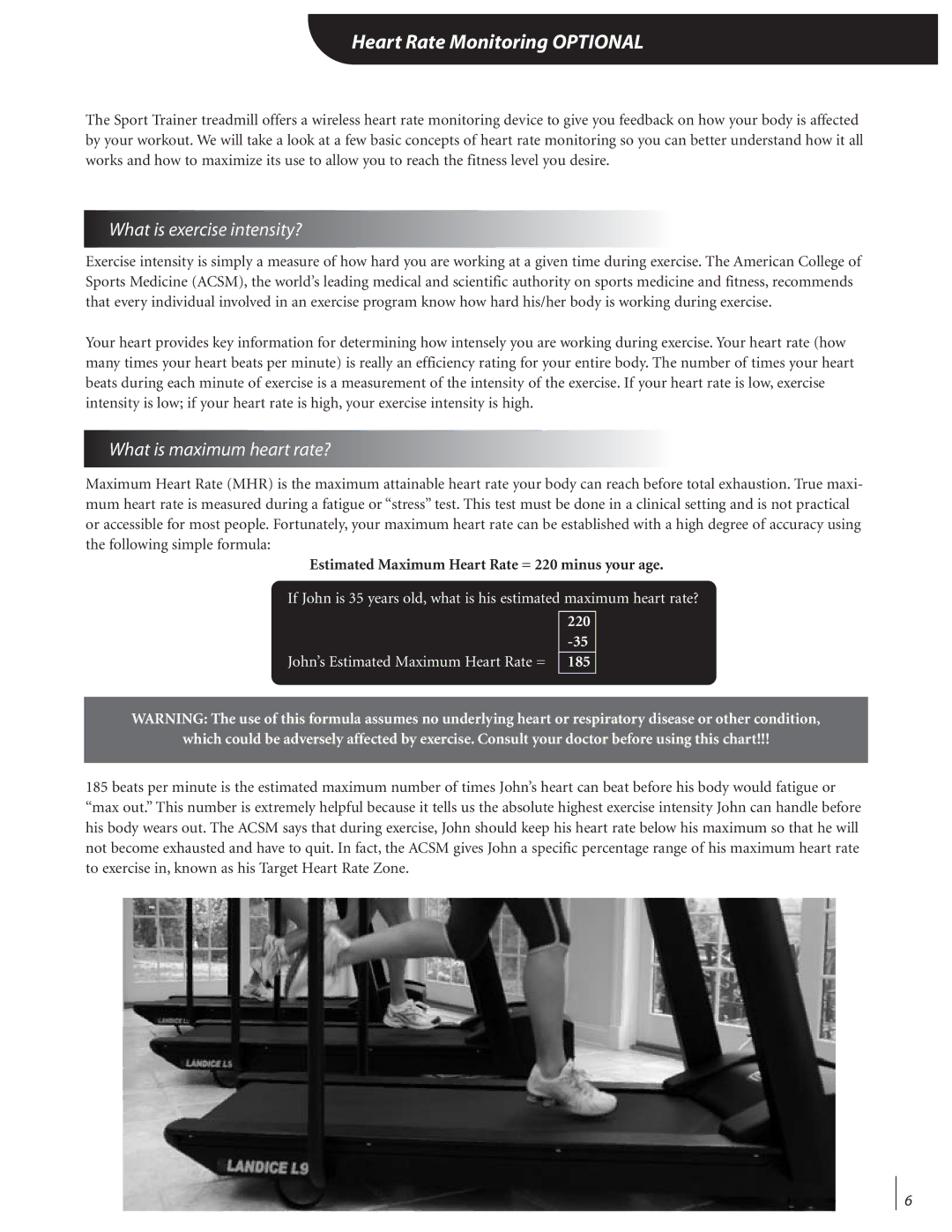 Landice Finest Treadmills manual Heart Rate Monitoring Optional, What is exercise intensity?, What is maximum heart rate? 