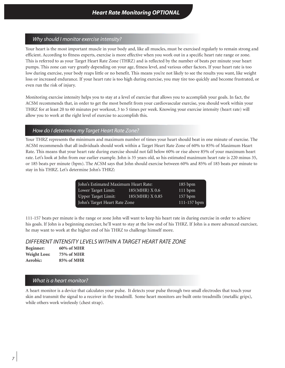 Landice Finest Treadmills manual Different Intensity Levels Within a Target Heart Rate Zone, What is a heart monitor? 