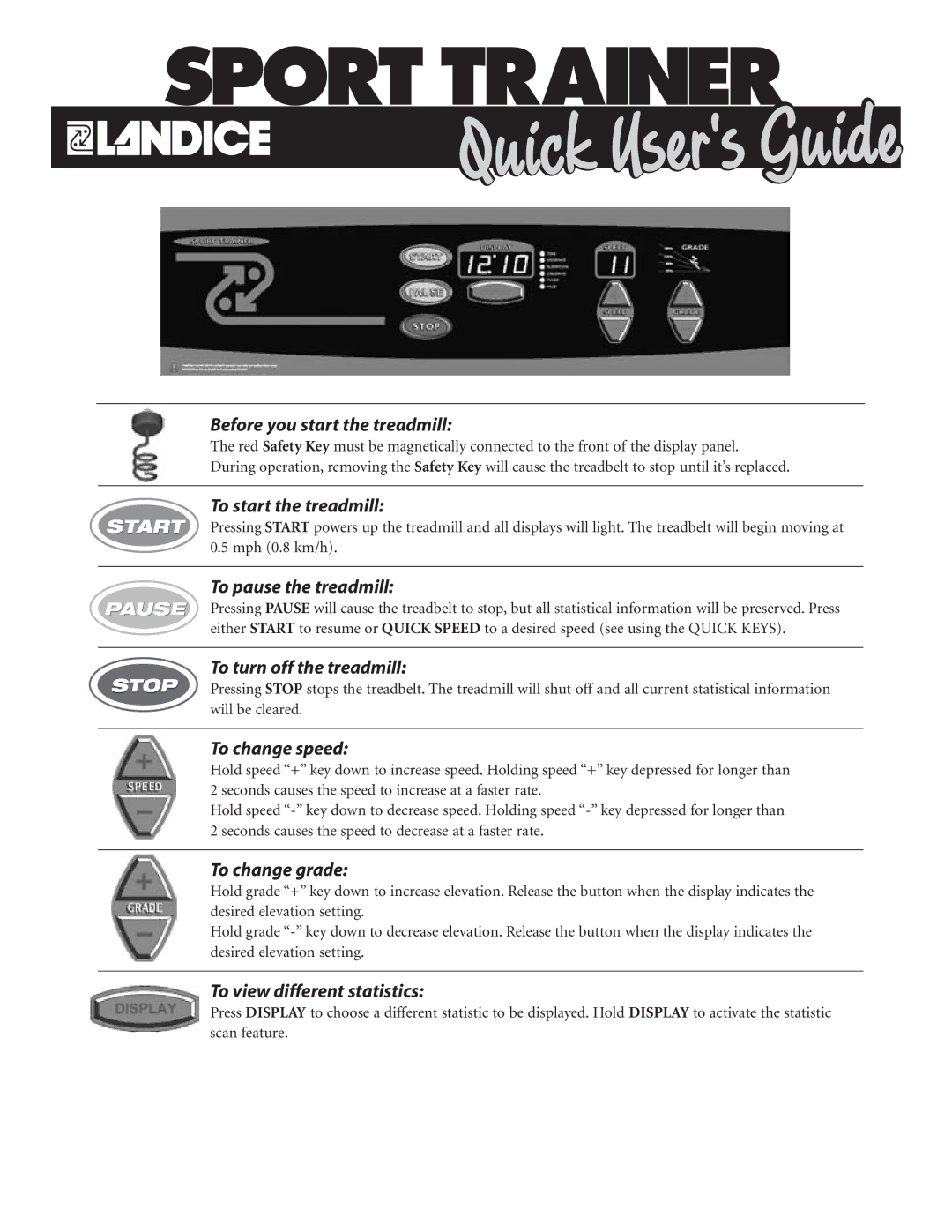 Landice Finest Treadmills manual Before you start the treadmill 