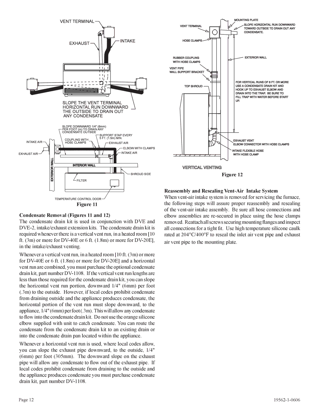 Langley/Empire DV-20E-5, DV-40E-5 Reassembly and Resealing Vent-Air Intake System, Condensate Removal Figures 11 