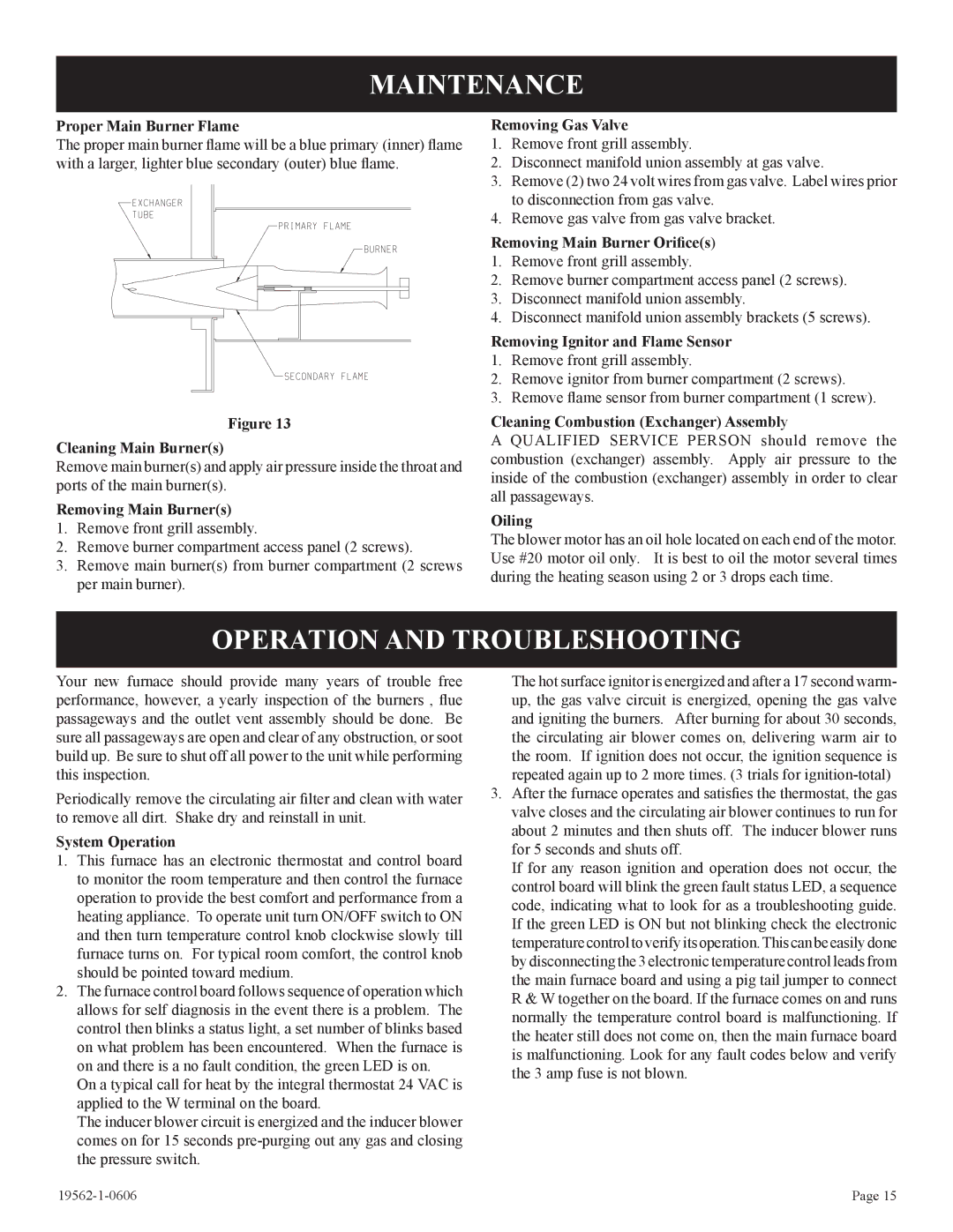 Langley/Empire DV-40E-5, DV-20E-5 installation instructions Maintenance, Operation and Troubleshooting 