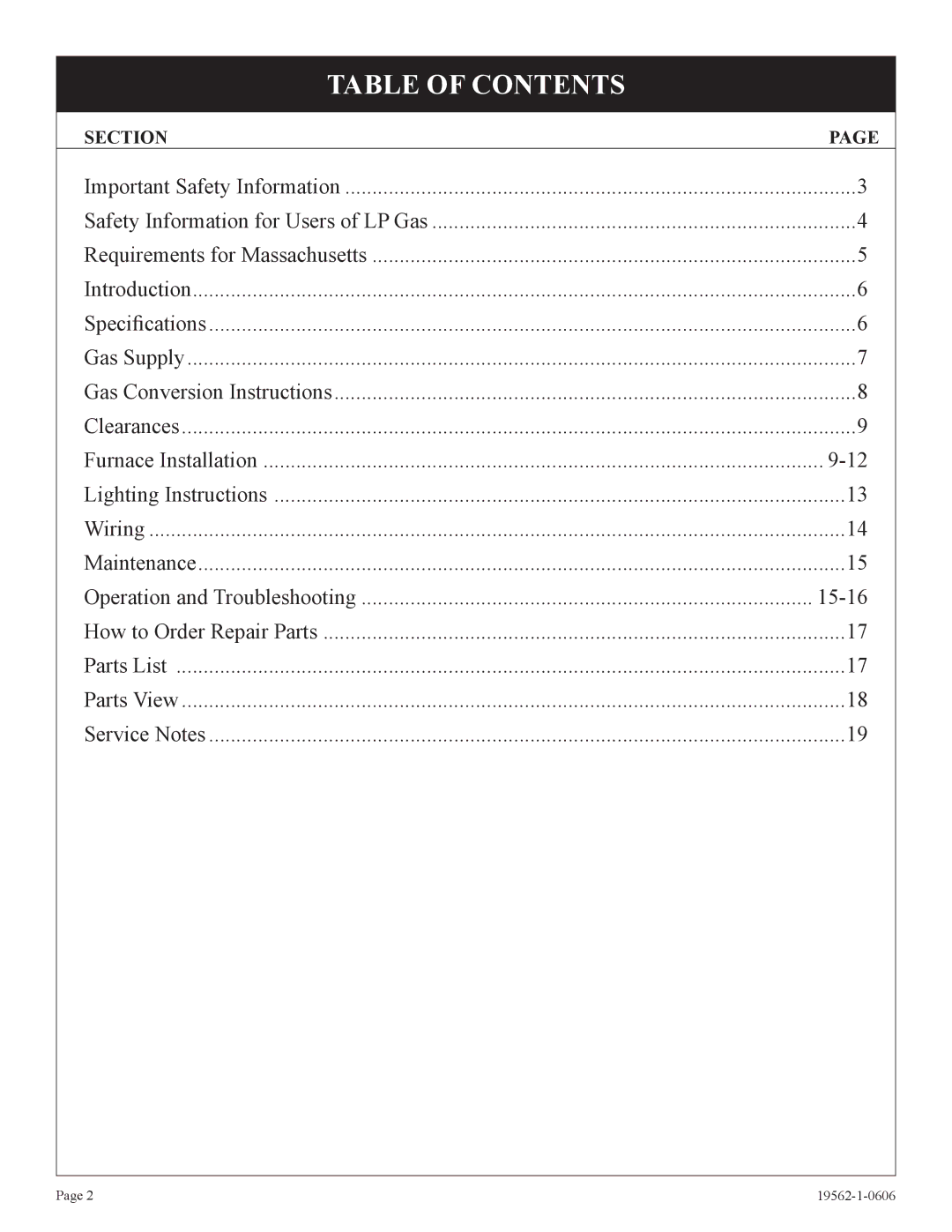 Langley/Empire DV-20E-5, DV-40E-5 installation instructions Table of Contents 