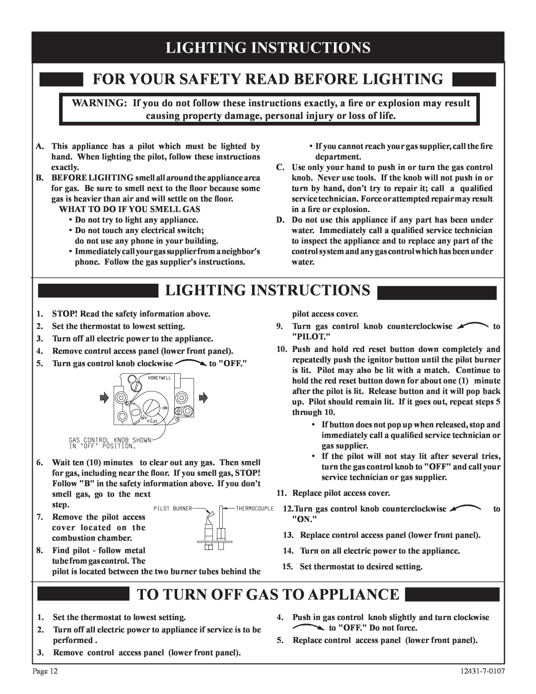 Langley/Empire DV-55SPP Lighting Instructions, For Your Safety Read Before Lighting, To Turn Off Gas To Appliance 