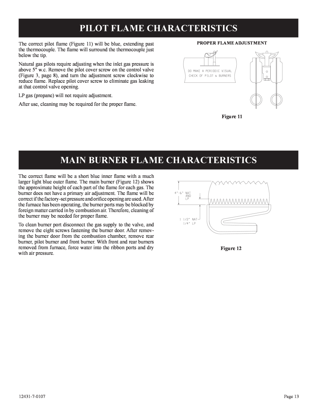 Langley/Empire DV-55SPP installation instructions Pilot Flame Characteristics, Main Burner Flame Characteristics 