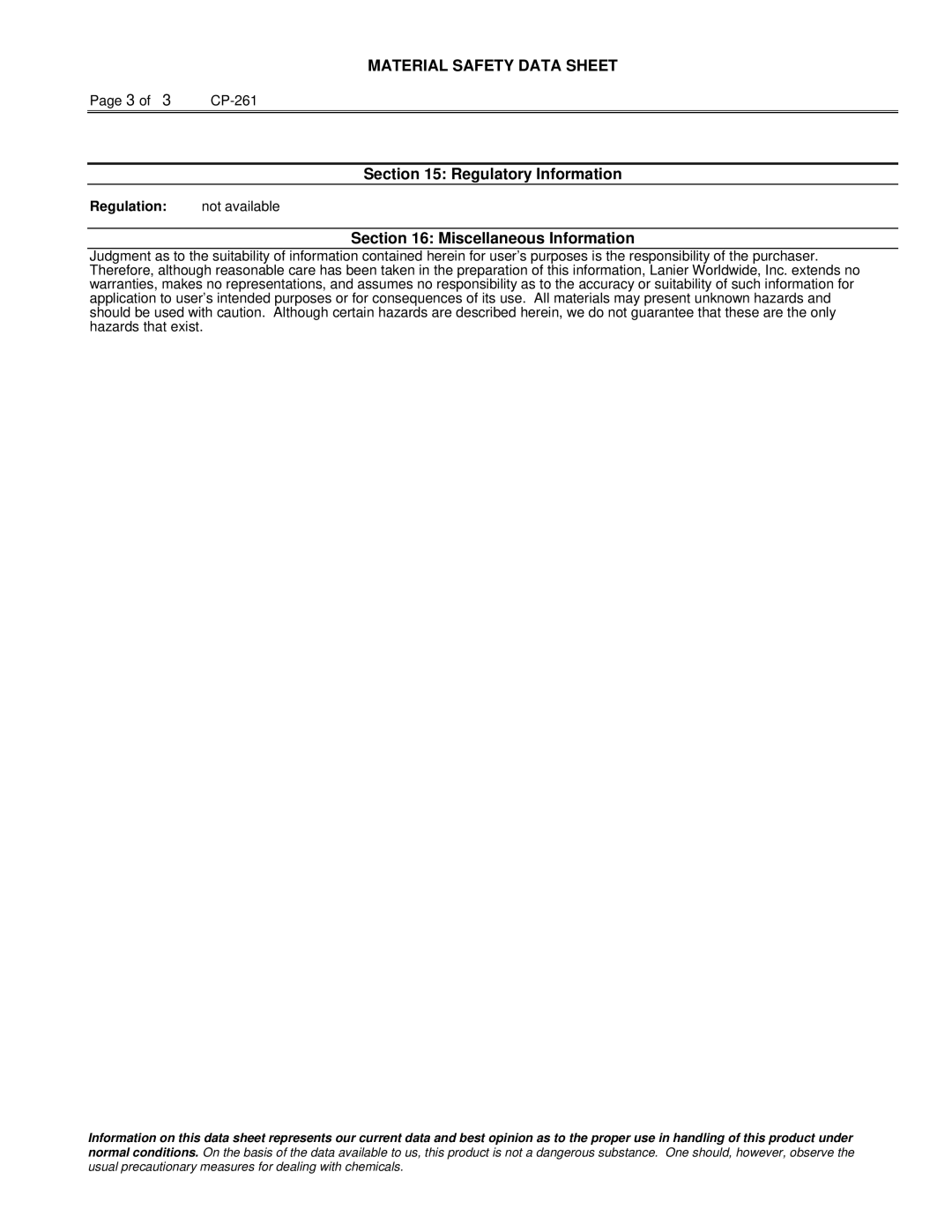 Lanier 117-0154 manual Regulatory Information, Miscellaneous Information, Regulation 