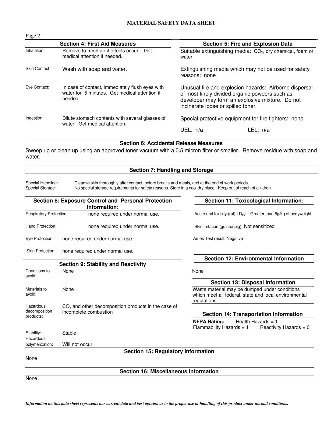 Lanier 117-0230 manual First Aid Measures Fire and Explosion Data, Accidental Release Measures, Handling and Storage 