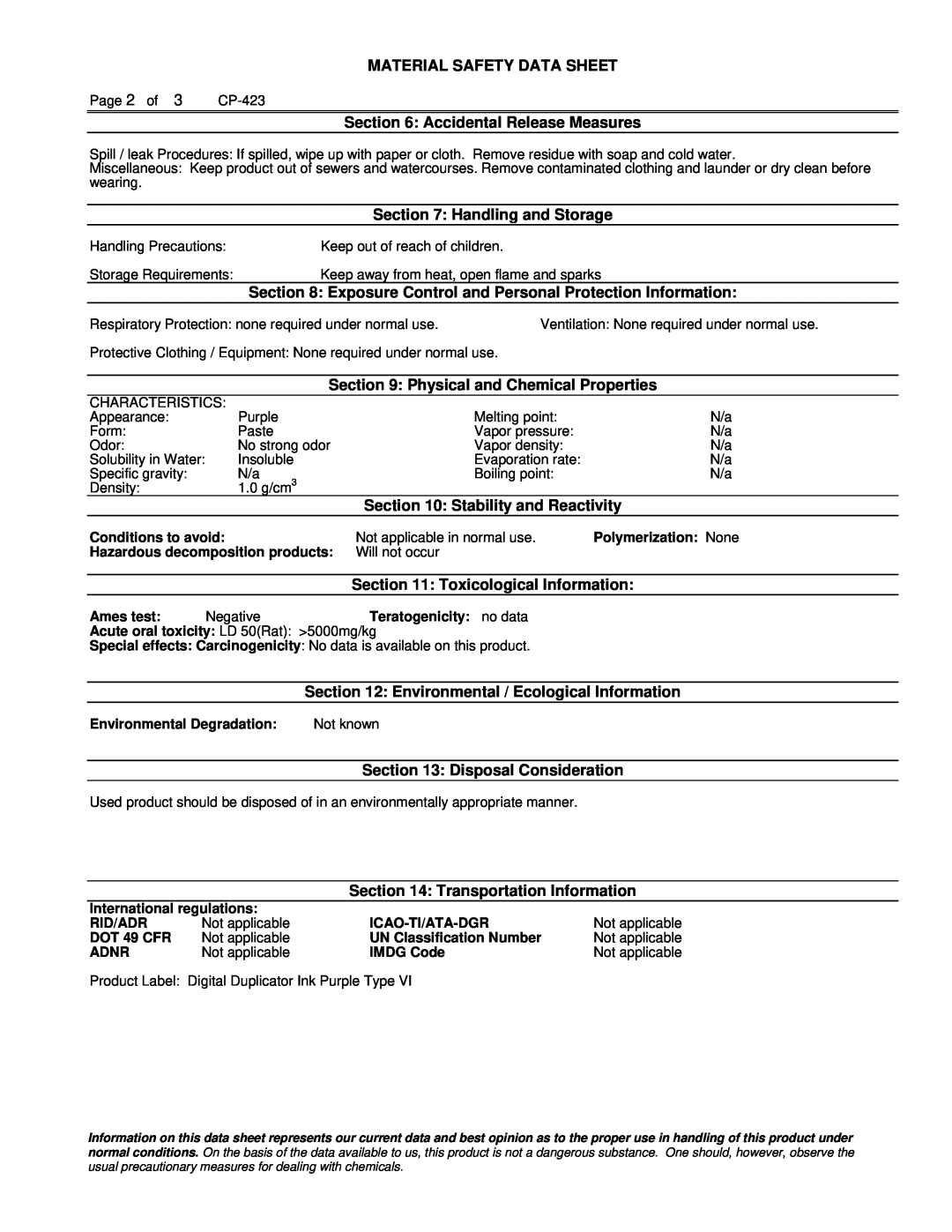 Lanier 480-0209 manual Material Safety Data Sheet 
