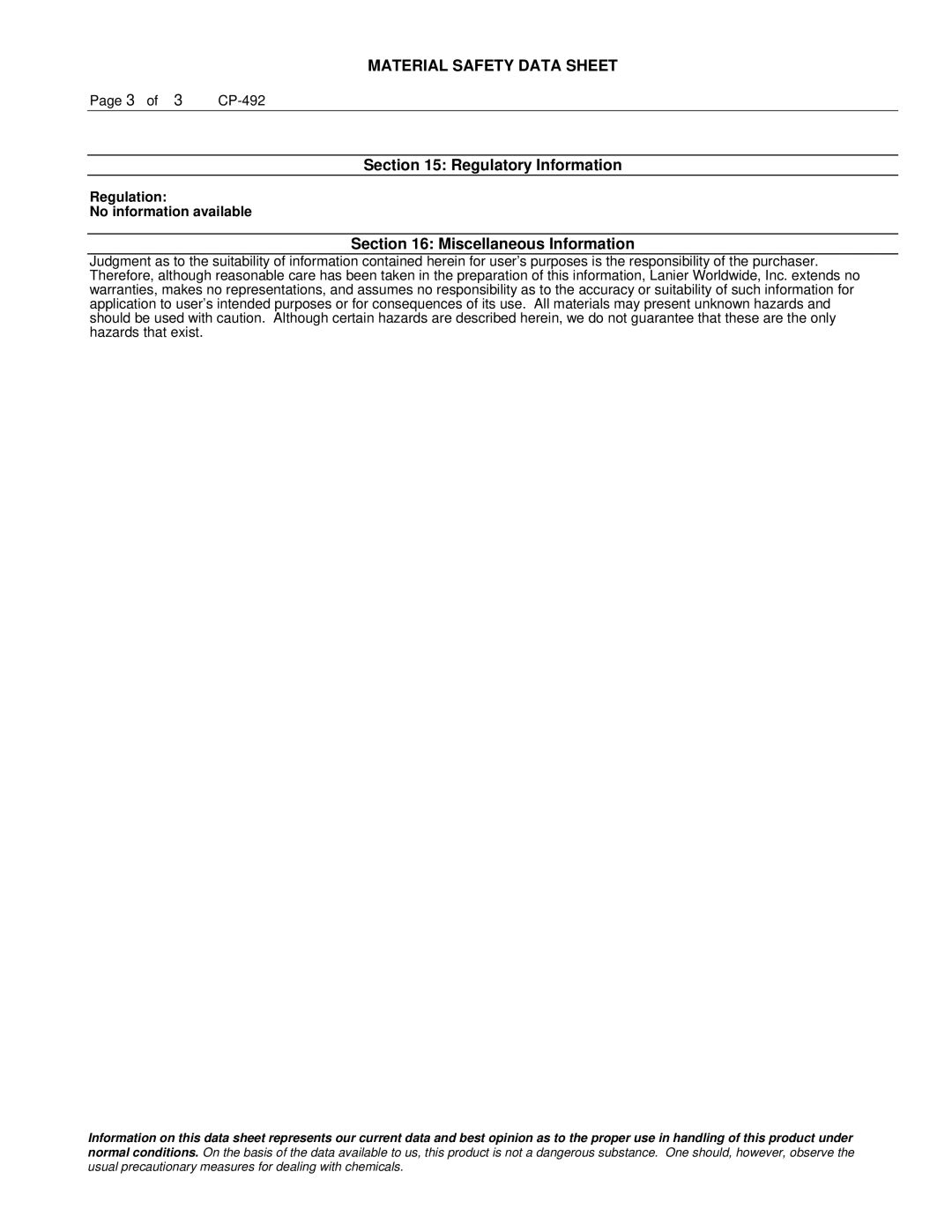 Lanier 556 manual Regulatory Information, Miscellaneous Information 