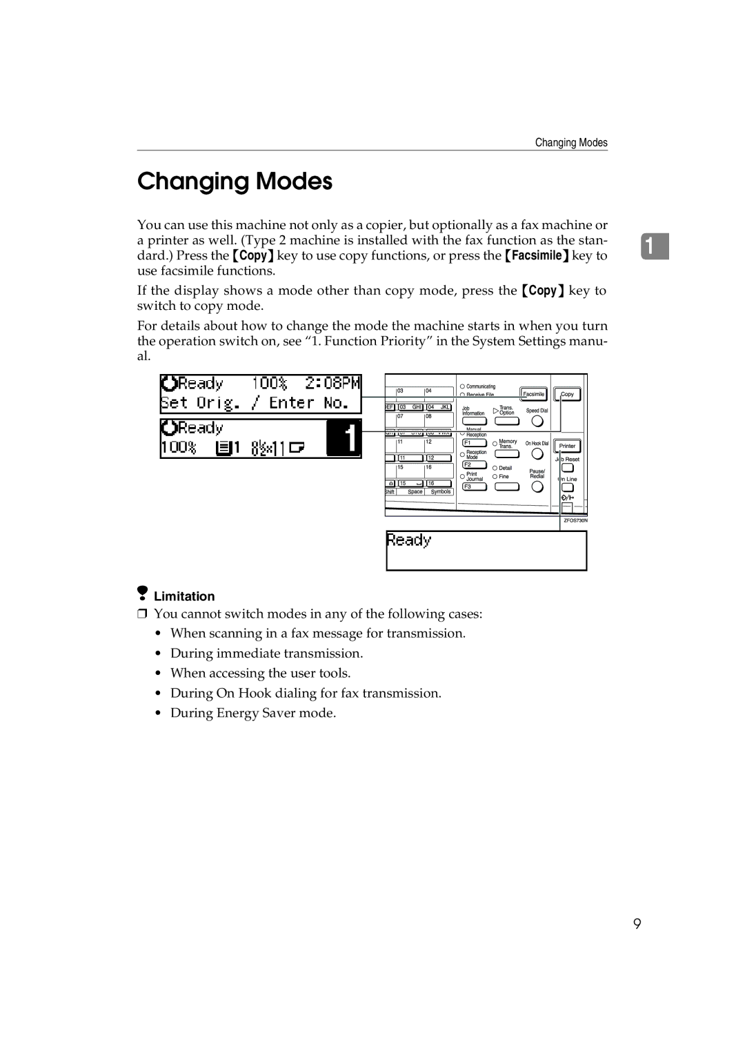 Lanier 5613 manual Changing Modes 