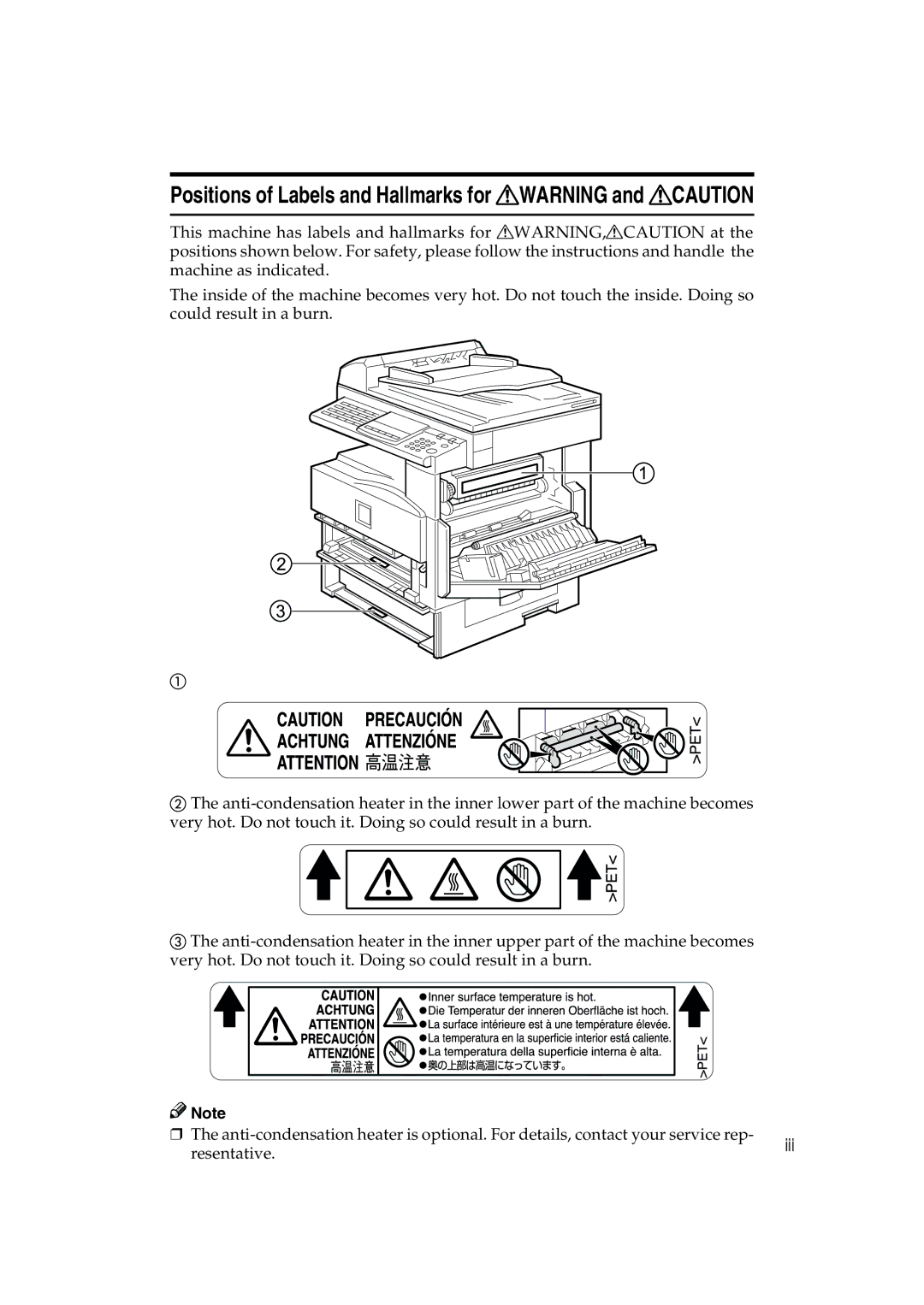 Lanier 5613 manual Positions of Labels and Hallmarks for Rwarning and Rcaution 