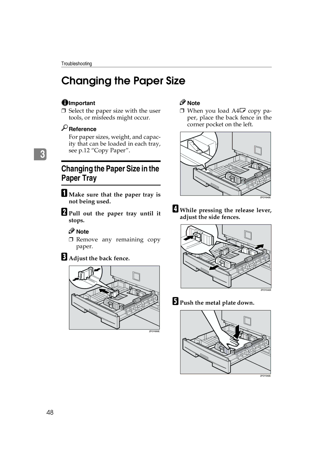 Lanier 5613 manual Changing the Paper Size in the Paper Tray, Adjust the back fence 